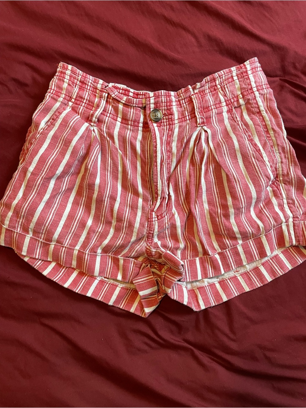 American Eagle Outfitters Red and White Striped High-Waist Shorts